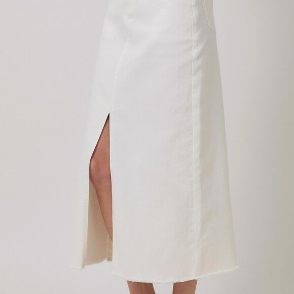 MYSTREE White Denim Maxi Skirt, Front Slit, Raw Hem - Picture 2 of 6